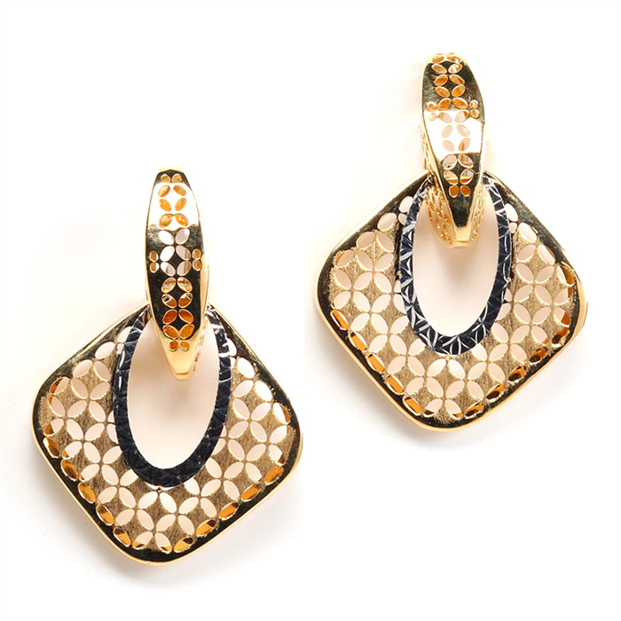 Diamond Shape Ajoure Style Gold Earrings